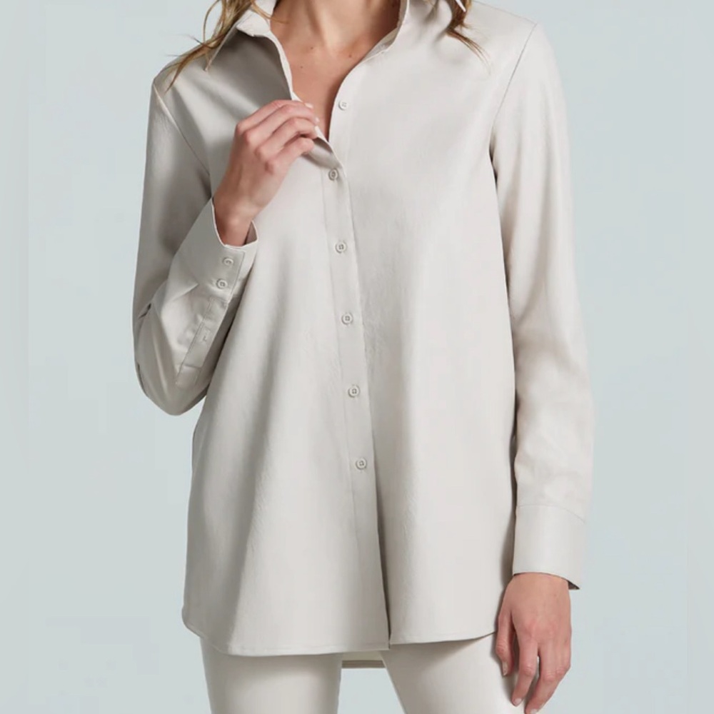NWT Commando Lightweight Faux Leather Oversized Button Down Porcelain XL $228